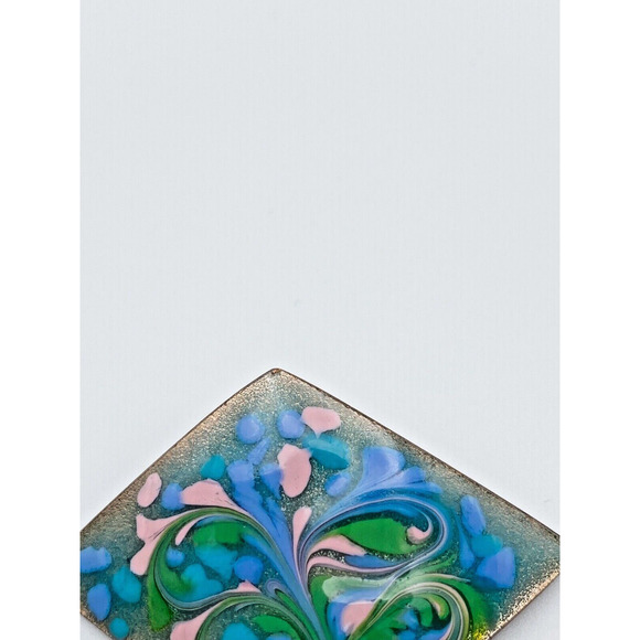 Vintage MCM Designer Inga Carlson Enamel Copper Brooch Pink Blue Green Swirl 2" - Picture 5 of 5